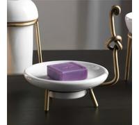 Porta Sapone da Appoggio in Ottone con Bicchiere in Ceramica Dimensione 12x15,5xh 13,5 cm, Linea RETRO bicchiere in ceramica Bronzo Satinato bronzo