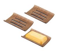 Porta Sapone in Legno Naturale di Bambù,3 Pezzi Porta Saponetta Quadrato, Portasapone da Bagno con Scarico, Portasapone Bagno Portatile e Antiscivolo, per Bagno Doccia Cucina