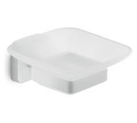 GEDY | Portasapone Tonga, Porta Saponetta in Acciaio Inox, Cromall e Vetro Satinato, Fissaggio con Viti Incluse o Biadesivo, Bianco Matt, 10,5x11,6x5cm