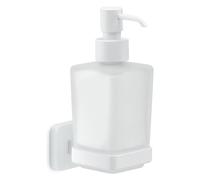 GEDY | Dosasapone Tonga, Dispenser Sapone in Acciaio Inox, Cromall e Vetro Satinato, Fissabile con Viti Incluse o Biadesivo, Bianco Matt, 6,3x11,7x17,3, Capacità 220ml