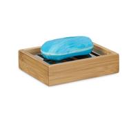 Relaxdays Porta Saponetta Bambù Rettangolare, Griglia Di Scolo Acciaio Inox, Igienico, HxLxP: 3 x 12,5 x 10 cm, Marrone