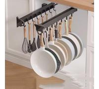 Porta Scopa e mocio Estraibile Regolabile da 26-56 cm in Alluminio, Scomparto per Armadio con 14 Ganci, Versatile Asta Appendiabiti per pentole e padelle per Armadio, Cintura, scia