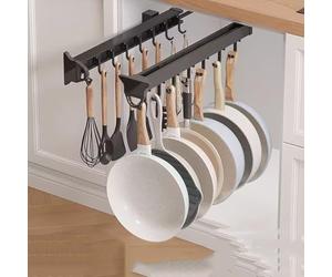 Porta Scopa e mocio Estraibile Regolabile da 26-56 cm in Alluminio, Scomparto per Armadio con 14 Ganci, Versatile Asta Appendiabiti per pentole e padelle per Armadio, Cintura, scia