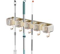 Porta scopa, supporto da parete per scopa | gancio per scopa a parete | Supporto per mop a 4 supporti e 5 ganci, organizzatore di forniture per la pulizia, supporto da parete per scope per giardino