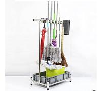 Porta Scope Acciaio Inox Mobile,Appendi scope,Portaoggetti per Mop e Scope,Porta Attrezzi da Giardino,Porta Mop a Pavimento Commerciale con Vassoio,con 5 Sganci Rapidi,per Bagno, Soggiorno, Balcone (