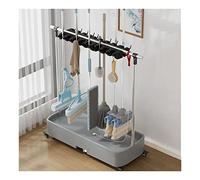 Porta Scope Mop Mobile,Carrello per Pulizie Professionale,Organizzatore di Prodotti per la Pulizia, Carrello Porta Attrezzi da Giardino, Porta ombrello in Acciaio Inossidabile, Grigio/Giallo/Blu ( Col