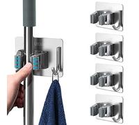 Porta Scope Parete 4 PCS Portascope da Muro Appendibile Adesivo, Appendiscope da Muro Acciaio Inossidabile, Multifunzione Ganci Supporto Scopa Autoadesiva per Garage, Cucina, Giardino e Ufficio,grigio
