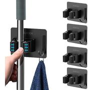 Porta Scope Parete 4 PCS Portascope da Muro Appendibile Adesivo, Appendiscope da Muro Acciaio Inossidabile, Multifunzione Ganci Supporto Scopa Autoadesiva per Garage, Cucina, Giardino e Ufficio,nero