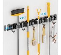 Porta Scope Parete, Portascope da Muro Appendibile, Appendi Supporto Portascope Adesivo Acciaio Inossidabile, Porta Scope Rimovibile con 4 Supporti e 5 Ganci per Cucina Bagno Garage Giardino, Grigio