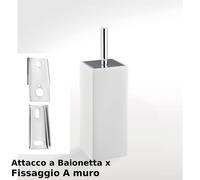 Porta scopino a muro quadrato con attacco a Baionetta in ceramica OMBRA 10x10xh35 cm in finitura bianco lucido bianco