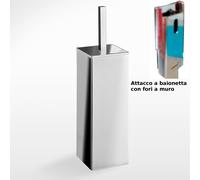 Porta scopino a Muro quandrato con attacco a baionetta OMBRA 8x8xh34 cm in finitura cromo lucido AISI 304 cromo