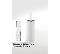 Porta scopino a muro rotondo con attacco a baionetta in ceramica OMBRA 8xh34 cm in finitura bianco lucido bianco