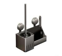 Porta scopino da parete con spazio di archiviazione e installazione a ventosa, solleva la spazzola per un corretto flusso d'aria e include scomparto per accessori per la pulizia del bagno (B)