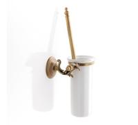 Porta Scopino da parete in Ottone Collezione CLASSE Dimensione 17,4x13,3 x h 42,4 cm in porcellana bianca interna finitura Classica Ottone Satinato ottone