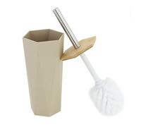 PORTA SCOPINO ESAGONALE GEOMETRICO BEIGE LEGNO CON SCOPETTINO SPAZZOLONE WC BAGN
