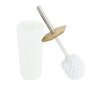 PORTA SCOPINO ESAGONALE GEOMETRICO BIANCO LEGNO CON SCOPETTINO SPAZZOLONE WC BAG