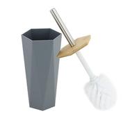 PORTA SCOPINO ESAGONALE GEOMETRICO GRIGIO LEGNO CON SCOPETTINO SPAZZOLONE WC BAG