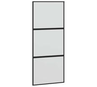 Porta scorrevole 90 x 205 cm in vetro temperato e alluminio nero e opaco | Vetro Temperato e Alluminio, Meccanismo Ammortizzatore a Scorrimento Silenzioso, per Soggiorno e Camera da Letto 90x205cm