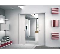 Porta scorrevole a scomparsa interno muro a doppia anta in laminato Palissandro White Finitura Cromata