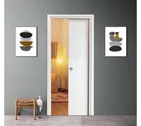 Porta scorrevole a scomparsa interno muro con chiusura Ammortizzata in laminato Bianco Finitura Ottone