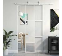 Porta scorrevole bianca 76 x 205 cm vetro temperato e alluminio per una transizione elegante - Robusto telaio in alluminio con vetro trasparente per durevolezza, sicurezza e design sottile