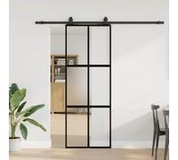 Porta scorrevole con ferramenta nera, 76 x 205 cm, in vetro temperato e alluminio, per interni, protezione dagli sguardi indiscreti, salvaspazio, robusta, per stanze, appartamento, ufficio, con