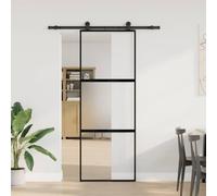 Porta scorrevole con guarnizione, 76 x 205 cm, vetro temperato e alluminio | vetro opaco e trasparente, cuscinetto interno, fermaporta, guarnizioni in gomma, salvaspazio, moderno, minimalista