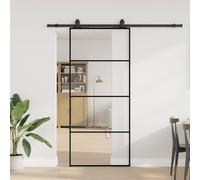 Porta scorrevole con guarnizione nera, 90 x 205 cm, vetro monolocale per interni, guide scorrevoli stabili e scorrevoli silenziosi, porta di sicurezza in vetro temperato con verniciatura a polvere, 4