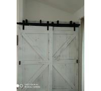 Porta scorrevole doppia in legno massello shabby bianco 220x95 vintage design