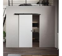 Porta Scorrevole Ermetika BINAIR Esterno Muro, Installazione Senza Modifiche sulla Muratura, Colore Binario (NERO SATINATO), Anta Scorrevole (Bianca), Varie Dimensioni 60 x 210 cm