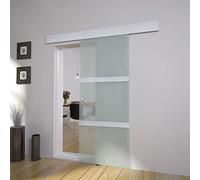 Porta scorrevole in vetro e alluminio, 178 cm, argento con sistema di sospensione e guida per pavimento per una corsa sicura - 3 bicchieri, 1 guida in alluminio, 1 listello, 2 fermaporta, 2 manopole