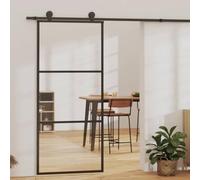 Porta scorrevole in vetro ESG e alluminio, 90 x 205 cm, nera, porta per divisorio e appartamento, con telaio e cornice, ideale per interni, materiale di fissaggio incluso, adatta per bagno e cucina