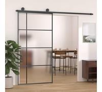 Porta scorrevole in vetro temperato e alluminio opaco 102,5 x 205 cm, colore nero, elegante separazione dello spazio con robusto telaio per privacy e luce naturale, arresto silenzioso delicato,