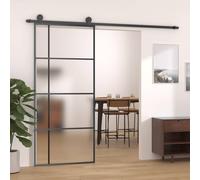 Porta scorrevole in vetro temperato e alluminio opaco 90 x 205 cm nero - Elegante separazione dello spazio con stabilità e privacy - Arresto delicato per una chiusura silenziosa - Accessori di