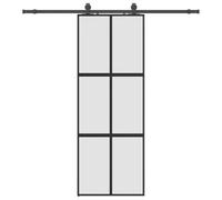 Porta Scorrevole Kit Hardware Nero 76x205 cm Vetro Temperato | Alluminio resistente alla corrosione, vetro opaco, fermo silenzioso, risparmio di spazio, facile installazione