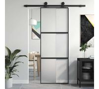Porta scorrevole nera, 76 x 205 cm, vetro temperato e alluminio per una transizione elegante dello spazio, robusta struttura in alluminio con vetro di sicurezza temperato per una lunga durata