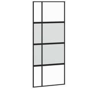 Porta scorrevole nera 90 x 205 cm vetro temperato e alluminio con vetro trasparente opaco, robusto telaio in metallo, fermata silenziosa, design moderno per abitazioni e ristrutturazione