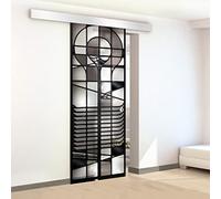 Porta scorrevole per interni in vetro colorato, dipinta a mano, modello ONE, nero, 60 x 215 cm (disponibile 60/80/90 cm), vetro satinato da 8 mm, kit completo di ferramenta, binario appendiabiti (60 x