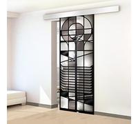 Porta scorrevole per interni in vetro colorato, dipinta a mano, modello ONE, nero, 60 x 215 cm (disponibile 60/80/90 cm), vetro satinato da 8 mm, kit completo di ferramenta, binario appendiabiti (60 x