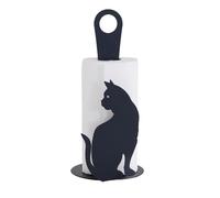 Porta Rotoli Gatto in metallo, diam.15x33h, colore Nero Goffrato nero goffrato