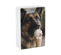 Porta sigarette a forma di cane a cui piace il gelato, portatile, impermeabile, in plastica, di dimensioni normali, tascabile, con apertura a ribalta, per uomo e donna.