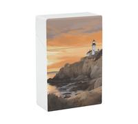 Porta sigarette a forma di faro situato in riva al mare, portatile, impermeabile, in plastica, di dimensioni normali, tascabile, con apertura a ribalta, per uomo e donna.