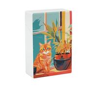 Porta sigarette con illustrazione di gatto, portatile, impermeabile, in plastica, di dimensioni normali, tascabile, con apertura a ribalta, per uomo e donna.