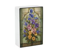 Porta sigarette in plastica con rose selvatiche rosa e lavanda viola, con vetrata colorata.