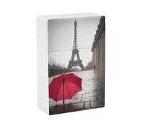Porta sigarette in plastica impermeabile e rigido con ombrello rosso e Torre Eiffel, ideale per strada a Parigi. Un'idea regalo originale per papà e marito.