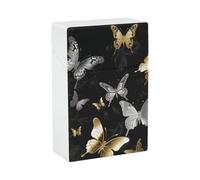 Porta sigarette nero con farfalle dorate e bianche, impermeabile e antiurto, compatto, da viaggio, per 20 sigarette, design resistente ai graffi per uomo e donna.