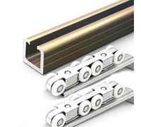 Porta Singola Scorrevole Kit Binario Bi-pieghevole Per Porta Scorrevole Della Stalla Per 2 Ante 'armadio, Binario Con Chiusura Automatica Fluida Per Porte A Scomparsa(Gold,0.8m/31.4")
