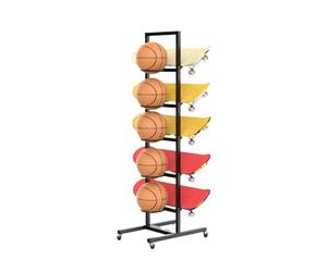 Porta Skateboard Da Pavimento In Metallo Resistente, Organizer Multi-livello, Può Contenere 5 Palloni Da Basket E 5 Skateboard(Black)
