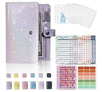Porta Soldi con Bustine 12 Trasparenti, Raccoglitore Soldi per Risparmi PU A6 Quaderno Documenti ad Anelli Agenda, Budget Binder Planner Money Organizer/Organizzatore Cash Stuffing (Viola)