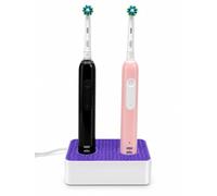 Porta Spazzolini Elettrici Doppio con Alloggiamento per 2 Basi di Ricarica, Organizer da Bagno Compatibile con Oral-B (Viola)